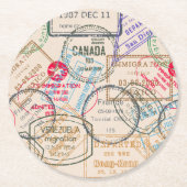 パスポート切手の旅行 ラウンドペーパーコースター (正面)