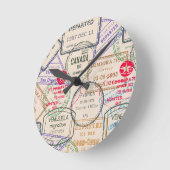 パスポート切手の旅行 ラウンド壁時計 (傾斜)