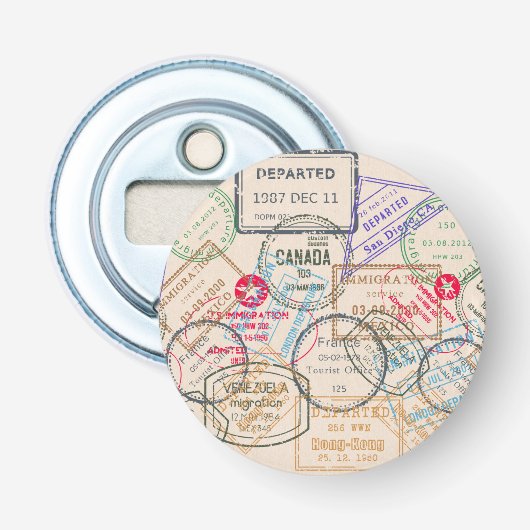 パスポート切手の旅行 栓抜き (正面)