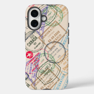 パスポート切手の旅行 iPhone 16ケース