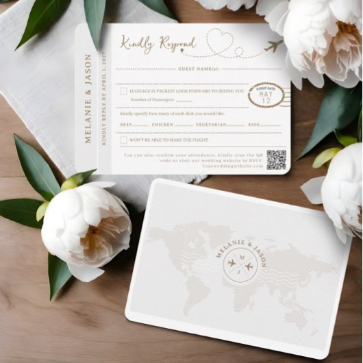 パスポート宛先ウェディングトラベルテーマRSVP 出欠カード