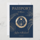 パスポート宛先ウェディングパーム飛行機モノグラム 招待状 (正面)
