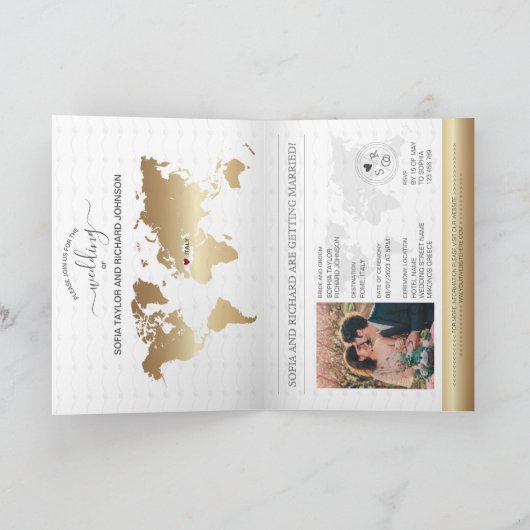 パスポート宛先ウェディングフェイク金ゴールドクレストイタリア 招待状 (内部)