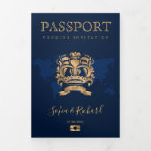 パスポート宛先ウェディングワールドマップ金ゴールド海軍 三つ折りクリスマスカード (カバー)