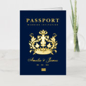 パスポート宛先ウェディング実在フォイル招待状 箔グリーティングカード (正面)