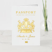 パスポート宛先ウェディング実在フォイル招待状 箔グリーティングカード (正面)
