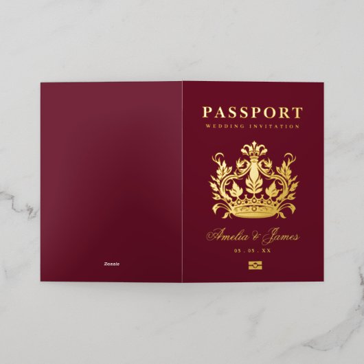 パスポート宛先ウェディング実在フォイル招待状 箔グリーティングカード (外側レイダウン)