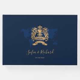 パスポート宛先ウェディング金ゴールドネイビーマップの紋章 ゲストブック