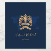 パスポート宛先ウェディング金ゴールドネイビーマップの紋章 ワインラベル (シングルラベル)