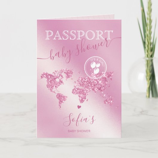 パスポート旅行女子赤ちゃんシャワー冒険が始まる 招待状 (正面)