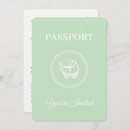 パスポート男女兼用旅行赤ちゃんシャワー 招待状 (正面/裏面)
