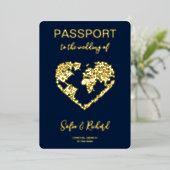 パスポート結婚の目的地ゴールドフォイル世界地図 箔招待状 (立ち正面)