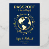 パスポート結婚の目的地ゴールドフォイル世界地図F 箔招待状 (正面)