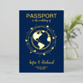 パスポート結婚の目的地ゴールドフォイル世界地図F 箔招待状 (立ち正面)