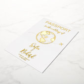 パスポート結婚の目的地ゴールドフォイル世界地図F 箔招待状 (回転した状態)