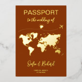 パスポート結婚の目的地ゴールドフォイル冒険 箔招待状 (正面)