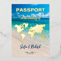 パスポート結婚の目的地ゴールドフォイル飛行機ハート