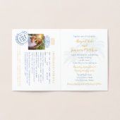 パスポート結婚式招待状ビーチパームツリーフォイル 箔カード (内部)