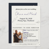 パスポート結婚式招待状 – 海軍と金ゴールド旅行 招待状 (正面/裏面)