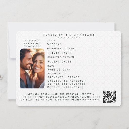 パスポート金ゴールドハート飛行機赤い目的地の結婚式 招待状 (裏面)