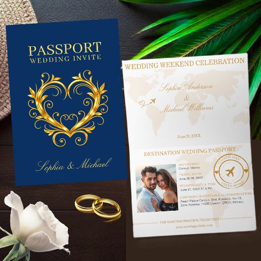 パスポート風結婚式招待状 - 旅立ちの結婚式 案内状