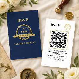 パスポート デスティネーション ウェディング モノグラム RSVP QRコード エンクロージャーカード