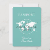 パスポ男女兼用ート旅行テーマティール(緑がかった色)ベビー 招待状 (正面)