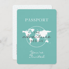 パスポ男女兼用ート旅行テーマティール(緑がかった色)ベビー 招待状