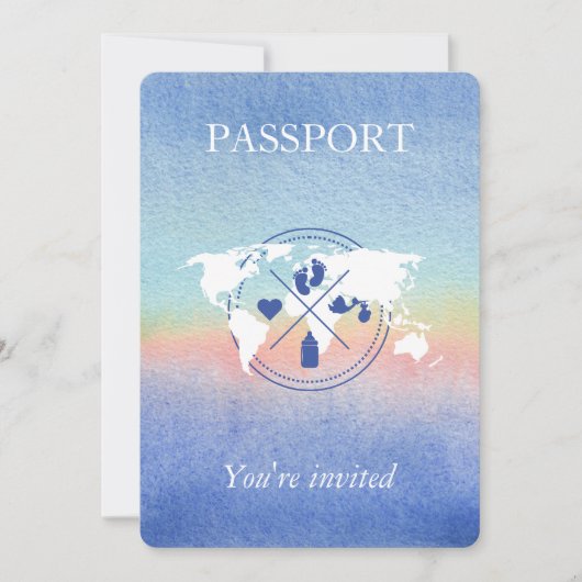 パスポ男女兼用ート旅行ベビーシャワー虹 招待状 (正面)
