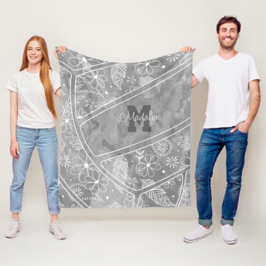 パズリーの羽の花パターン灰色バレーボール フリースブランケット (インサイチュ)