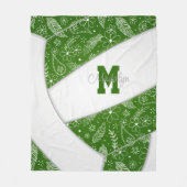 パズリー羽花パターン緑バレーボール フリースブランケット (正面)
