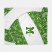 パズリー羽花パターン緑バレーボール フリースブランケット (正面(横))