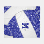 パズリー羽花パターン青バレーボール フリースブランケット (正面(横))