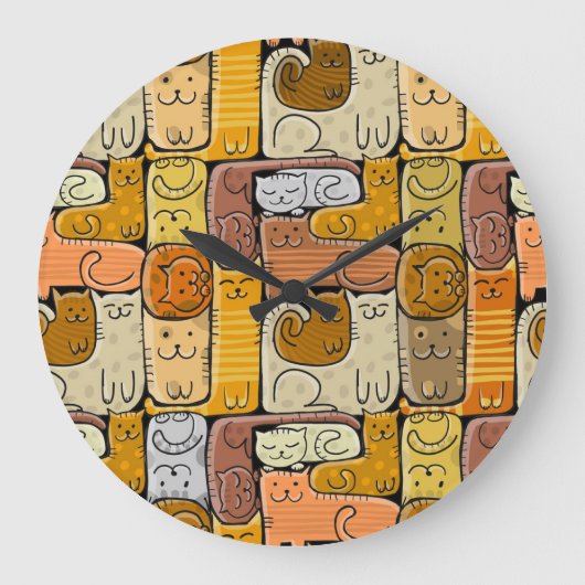 パズルおもしろいキャッツハウスシームレス ラージ壁時計 (正面)