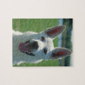 パズルが付いている白いジャーマン・シェパード犬の錫 ジグソーパズル (横)