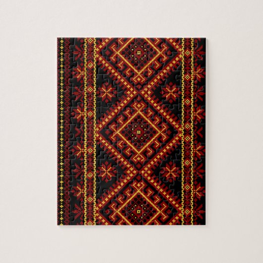 パズルのウクライナの十字のステッチの刺繍の赤の金ゴールド ジグソーパズル (縦)