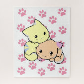 パズルのピンクの手で猫を子猫に ジグソーパズル (縦)