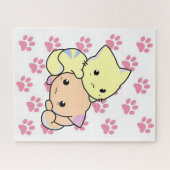 パズルのピンクの手で猫を子猫に ジグソーパズル (横)