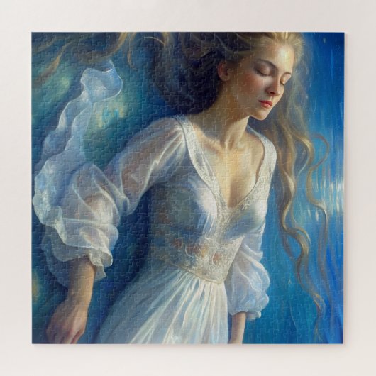 パズルの女の子のドレスの湖の芸術 ジグソーパズル (横)