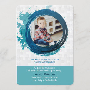 パズルの部分の青い写真の採用の発表 招待状