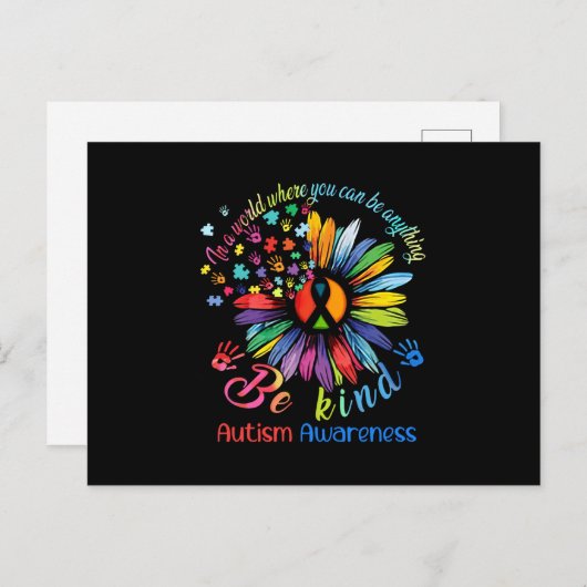 パズルひまわり親切な自閉症啓発支援 ポストカード (正面/裏面)