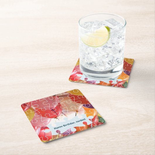 パズルよくはしゃぐバルーン4th誕生日パーティースクエア スクエアペーパーコースター (インサイチュ)
