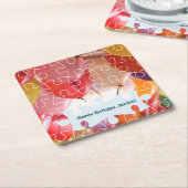 パズルよくはしゃぐバルーン4th誕生日パーティースクエア スクエアペーパーコースター (アングル)