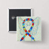 パズルエンジェル自閉症意識リボンアートピン 缶バッジ (正面&裏面)