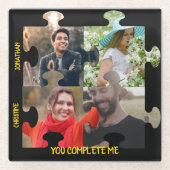 パズルカスタムピース写真あなたは私のカップルを完成 ガラスコースター (正面)