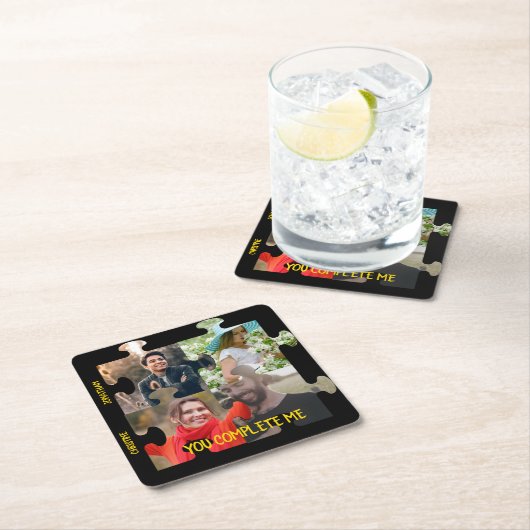 パズルカスタムピース写真あなたは私のカップルを完成 スクエアペーパーコースター (インサイチュ)