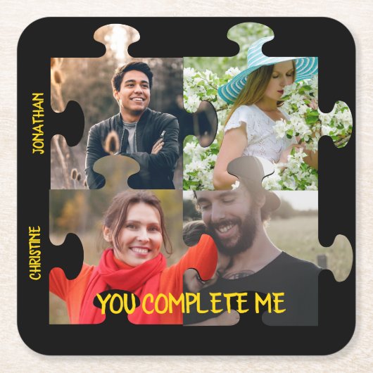 パズルカスタムピース写真あなたは私のカップルを完成 スクエアペーパーコースター (正面)