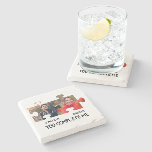 パズルカスタムピース写真あなたは私のカップルを完成 ストーンコースター (横)
