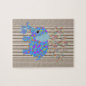 パズルカラフルゾウ茶色の白ストライプ色 ジグソーパズル (横)