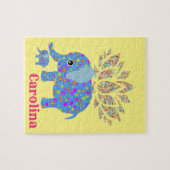 パズルカラフルブルーエレファントイエロー ジグソーパズル (横)